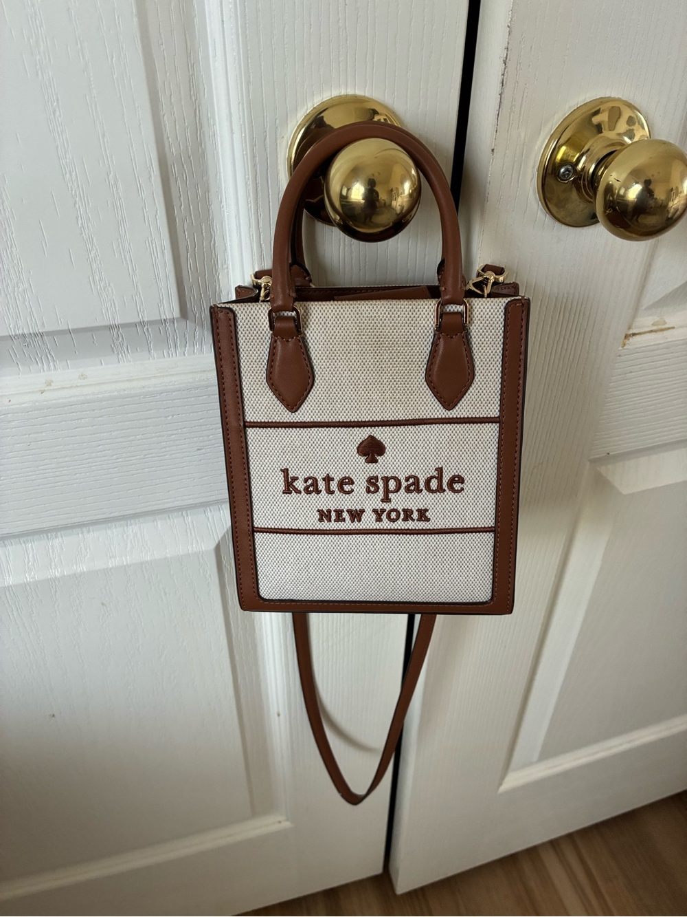 Kate Spade Manhattan Brown & Cream Mini Tote Crossbody w/ Dust Bag